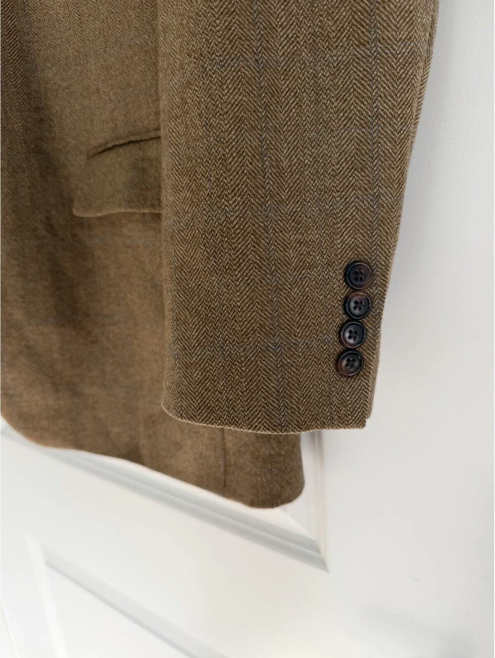Lauren Ralph Lauren Herringbone 100% Wool Blazer Camel Tweed 44R Luxury Preppy